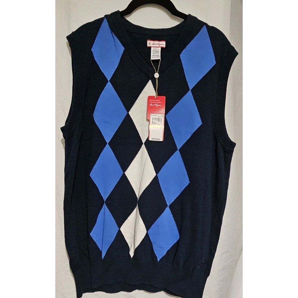 Ben Hogan Sleeveless Plaid Sweater Golf Navy With White/Blue  NWT  Size Med